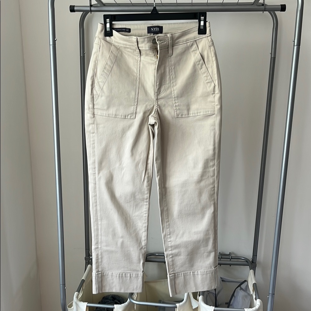 NYDJ Relaxed Straight Pants 0P Beige | Lift Tuck® | Like New